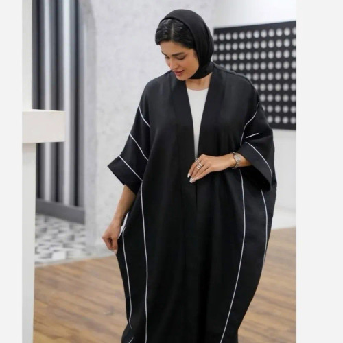 مانتو عبایی بلند زنانه جنس فانتینی مشکی سایز بزرگ 44 تا 54