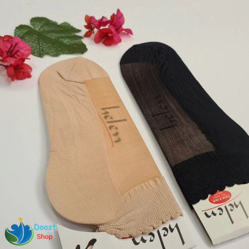 جوراب قایقی زنانه شیشهای هلن مشکی و کرم تولید ملی روزمره