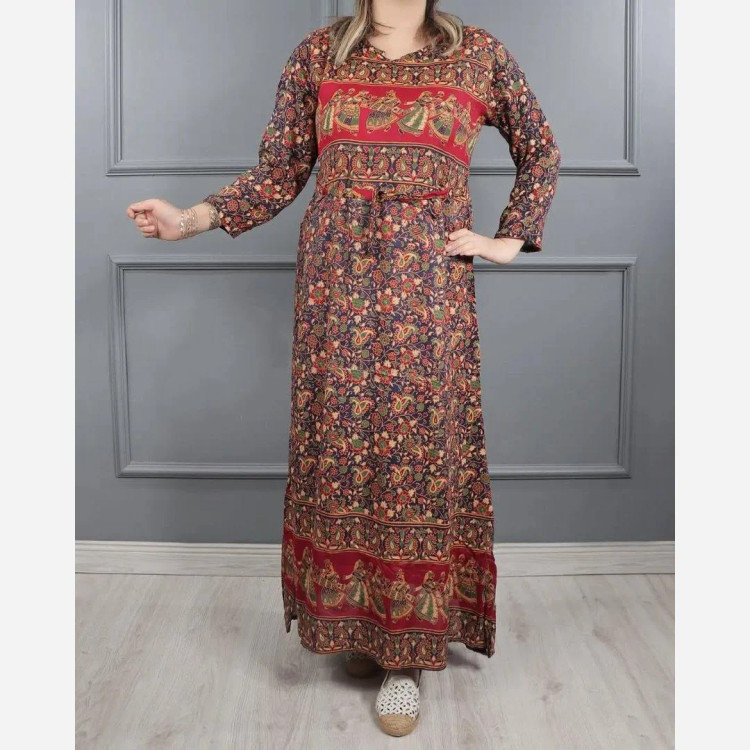 پیراهن هندی نخی سنگشور فری سایز زنانه تا سایز 48 خنک و سبک چهارفصل