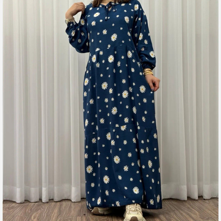 پیراهن نخی زنانه فری سایز تا 48 آیدایی چهارفصل بنددار شیک و راحت