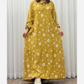 پیراهن نخی زنانه فری سایز تا 48 آیدایی چهارفصل بنددار شیک و راحت