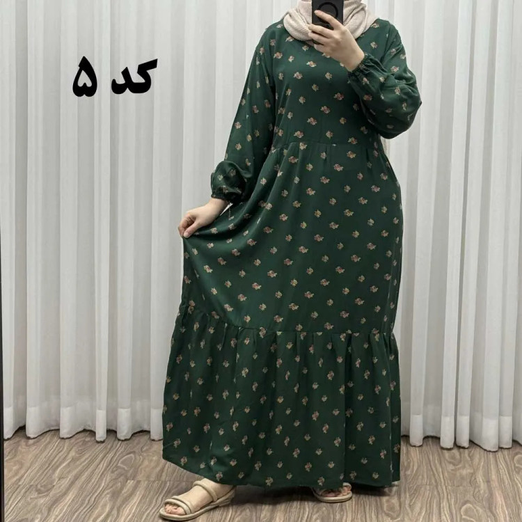 پیراهن گلریز چیندار آیدایی پاموق کد 1522 جنس نخی شسته شده فری سایز تا 50 کمربنددار چهارفصل