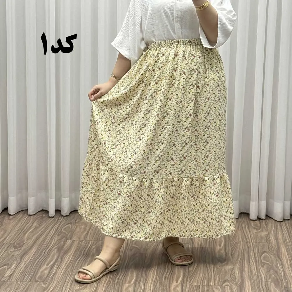 دامن نخ خارجی پاموق کد 1520 فری سایز مناسب تا 48 قد 93 سانتیمتر چهارفصل زنانه شیک راحت