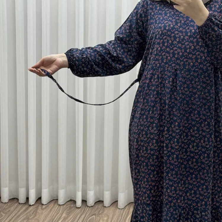 پیراهن گلریز چیندار آیدایی پاموق کد 1522 جنس نخی شسته شده فری سایز تا 50 کمربنددار چهارفصل