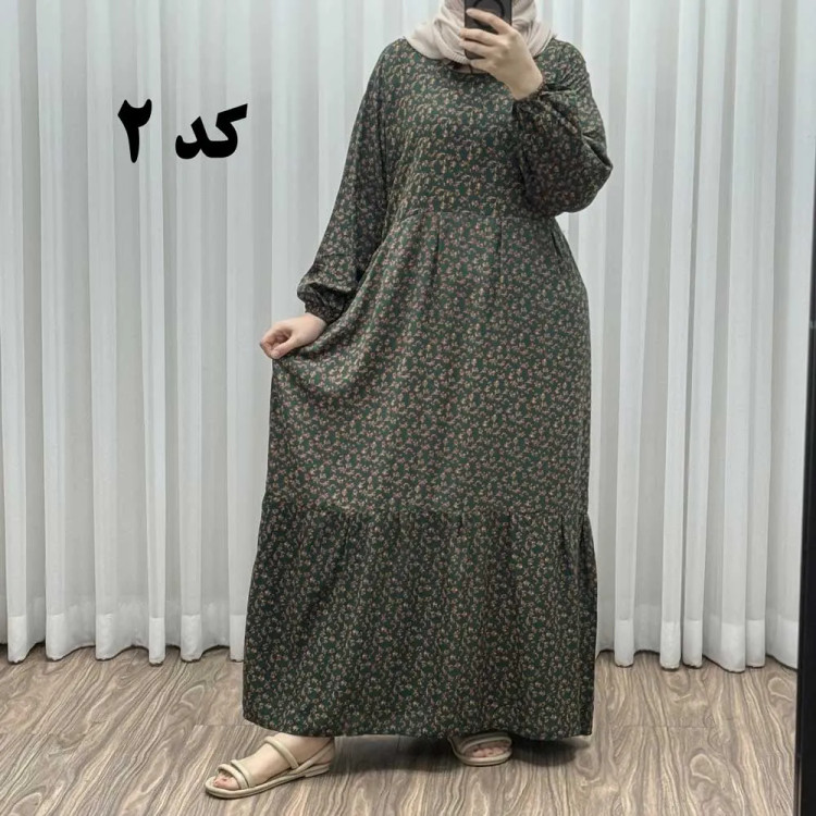 پیراهن گلریز چیندار آیدایی پاموق کد 1522 جنس نخی شسته شده فری سایز تا 50 کمربنددار چهارفصل