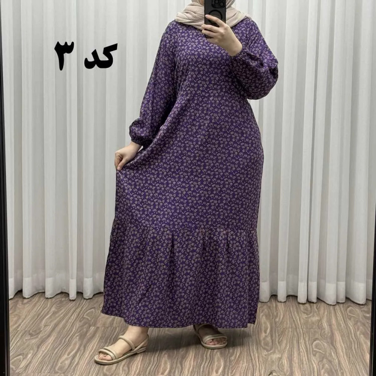 پیراهن گلریز چیندار آیدایی پاموق کد 1522 جنس نخی شسته شده فری سایز تا 50 کمربنددار چهارفصل