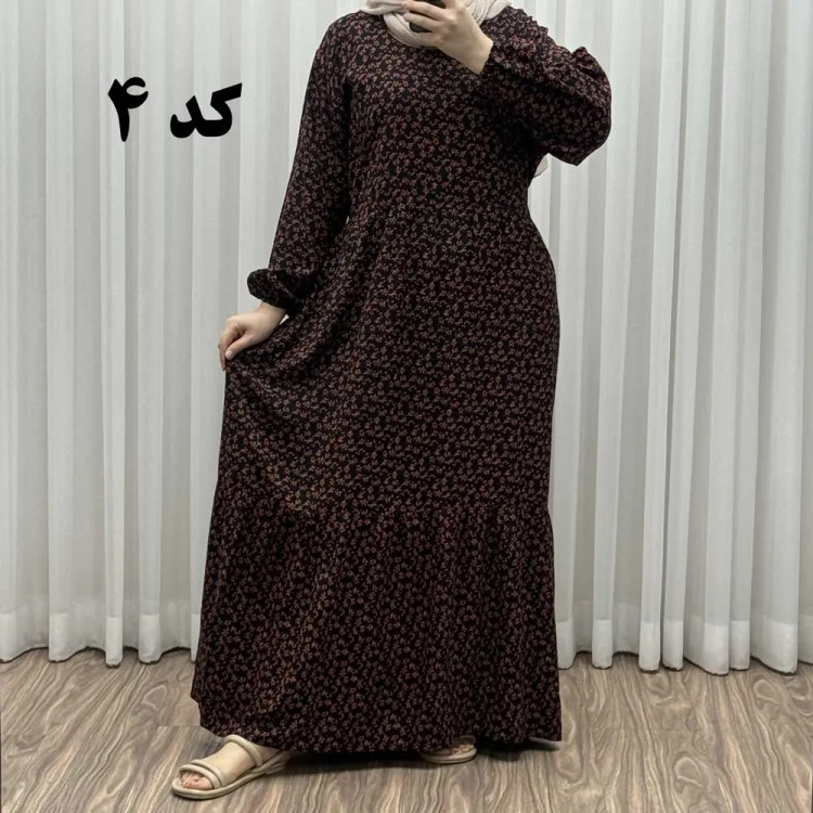 پیراهن گلریز چیندار آیدایی پاموق کد 1522 جنس نخی شسته شده فری سایز تا 50 کمربنددار چهارفصل