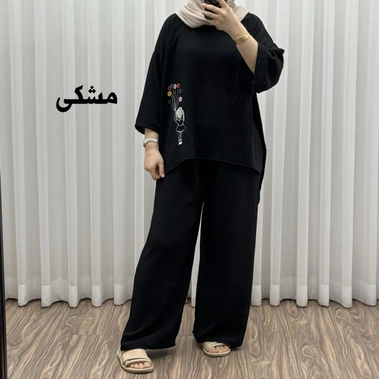ست بلوز شلوار بادکنکی فری سایز تا 52 ابر و باد چهارفصل شیک و راحت بدون آبرفت و رنگ رفتگی