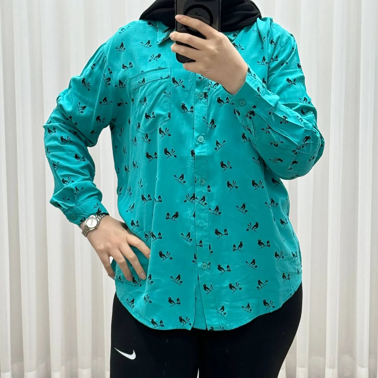 شومیز وارداتی نخی مدل Bird کد 1364 فری سایز تا 50 تنخور شیک چهارفصل زنانه و دخترانه