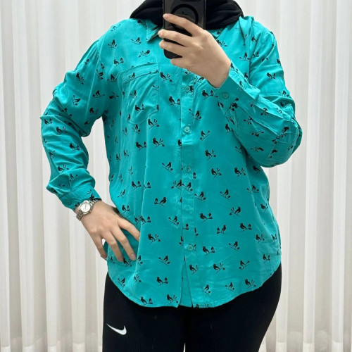 شومیز وارداتی نخی مدل Bird کد 1364 فری سایز تا 50 تنخور شیک چهارفصل زنانه و دخترانه