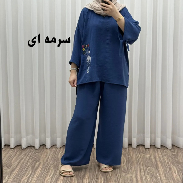 ست بلوز شلوار بادکنکی فری سایز تا 52 ابر و باد چهارفصل شیک و راحت بدون آبرفت و رنگ رفتگی