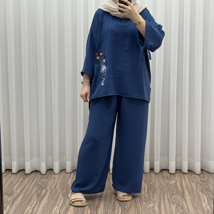 ست بلوز شلوار بادکنکی فری سایز تا 52 ابر و باد چهارفصل شیک و راحت بدون آبرفت و رنگ رفتگی