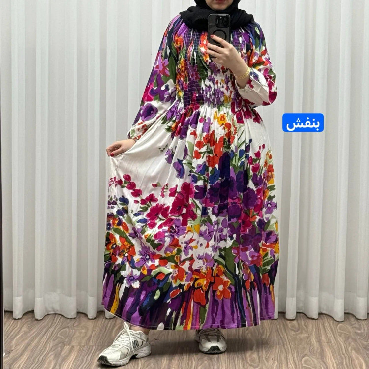 پیراهن ساحلی آبرنگی کریشه فری سایز زنانه آستین بلند تا سایز 54 مناسب چهارفصل شیک و راحت بدون بدن نما