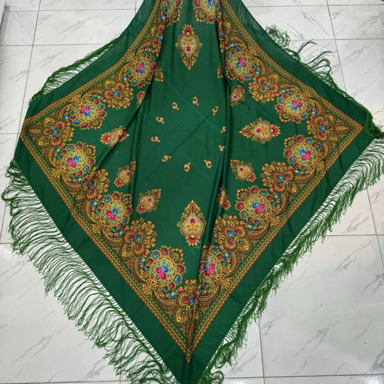 روسری ترکمن نخی ترکمن قواره بزرگ ریشه دستباف چهار فصل کد 1667