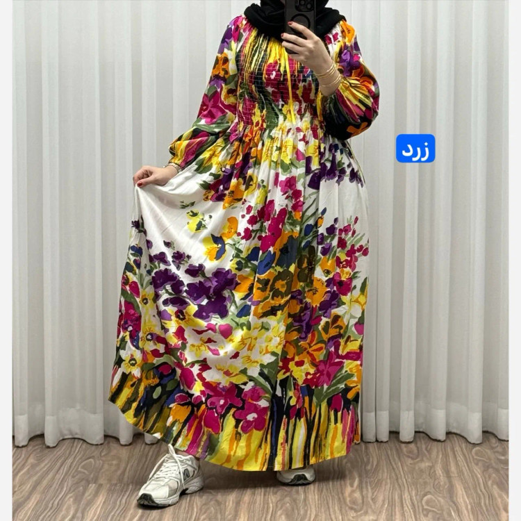 پیراهن ساحلی آبرنگی کریشه فری سایز زنانه آستین بلند تا سایز 54 مناسب چهارفصل شیک و راحت بدون بدن نما