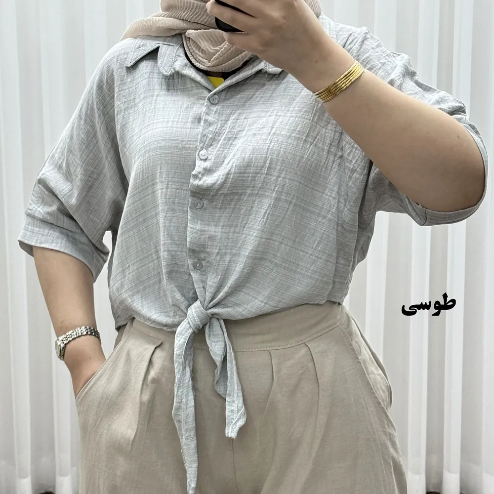 شومیز گرهی زنانه بابوس فری سایز تا 46 تنخور راحت چهارفصل کد 1734