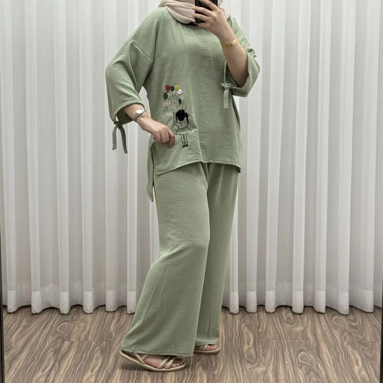 ست بلوز شلوار بادکنکی فری سایز تا 52 ابر و باد چهارفصل شیک و راحت بدون آبرفت و رنگ رفتگی