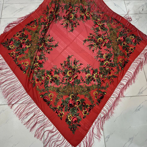 روسری نخی ترکمن دستباف ریشه دار قواره بزرگ 140-150 سانتی ترکیه اصل کد 1650