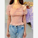 پیراهن کراپ بابونه نخ طوری فری سایز مناسب تا 38 تنخور شیک و راحت چهارفصل بدون سایه اندازی