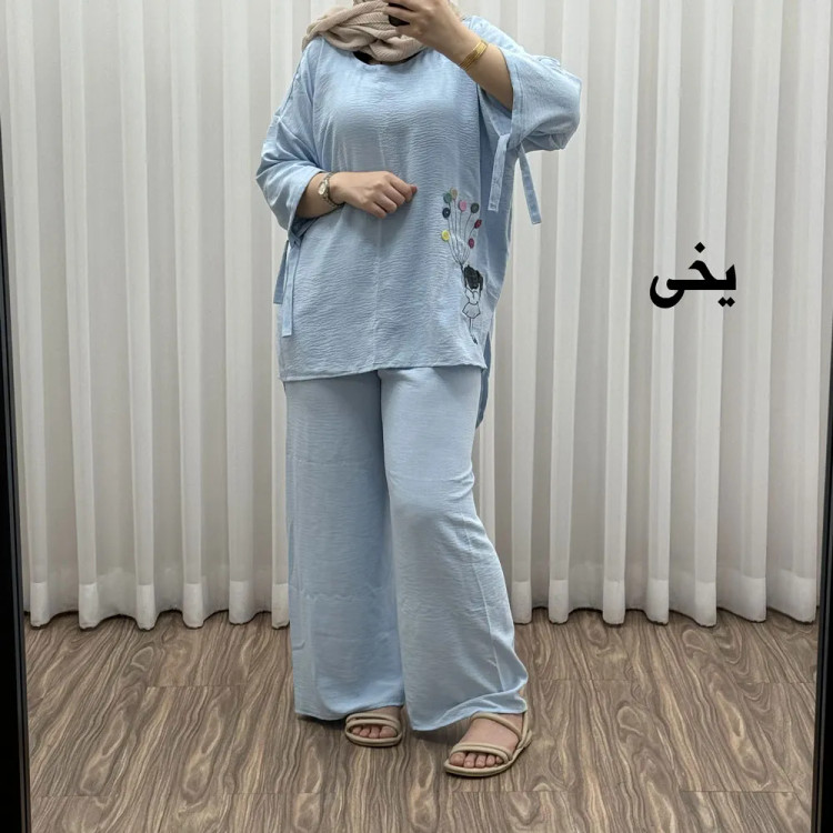 ست بلوز شلوار بادکنکی فری سایز تا 52 ابر و باد چهارفصل شیک و راحت بدون آبرفت و رنگ رفتگی