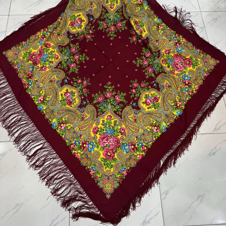 روسری ترکمن نخی شاهصنم ترک مدل 1657 قواره 140-150 سانت وارداتی ریشه دستباف