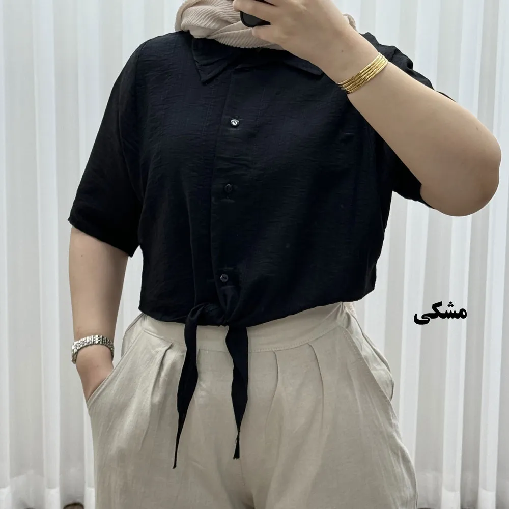 شومیز گرهی زنانه بابوس فری سایز تا 46 تنخور راحت چهارفصل کد 1734