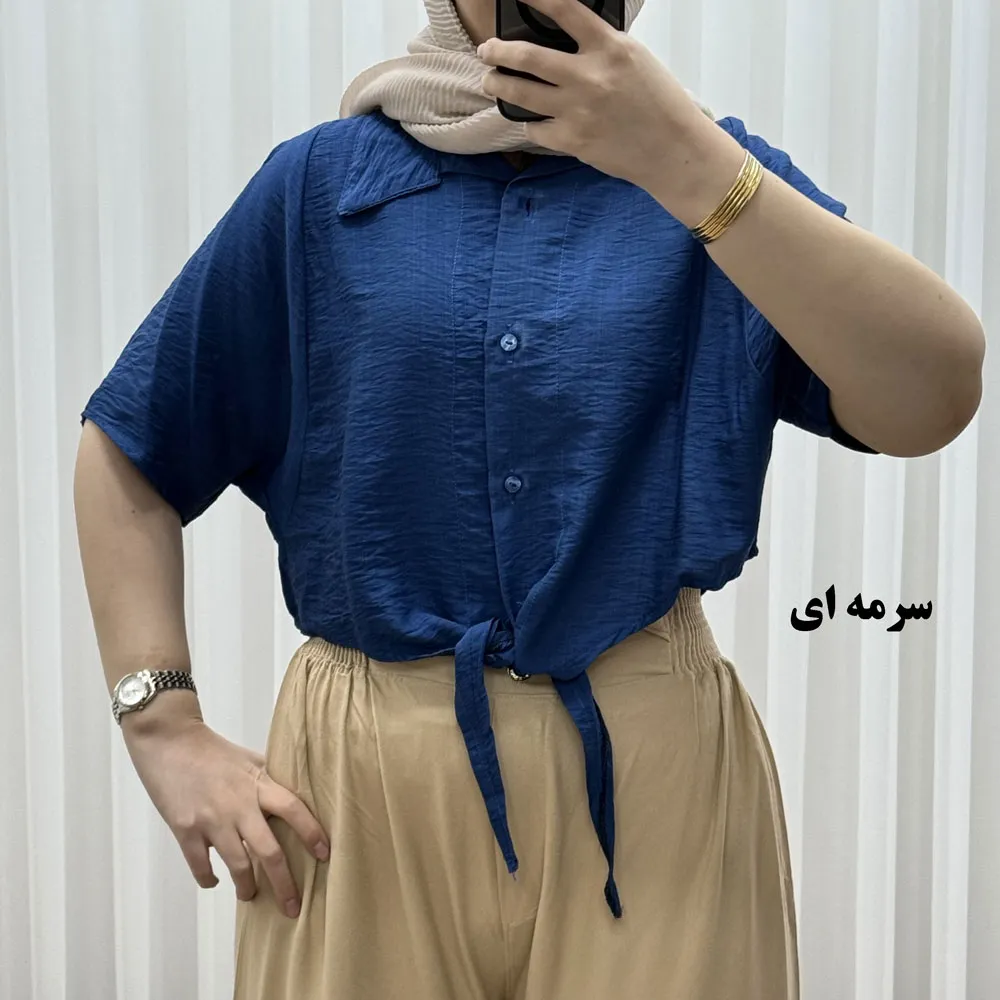 شومیز گرهی زنانه بابوس فری سایز تا 46 تنخور راحت چهارفصل کد 1734