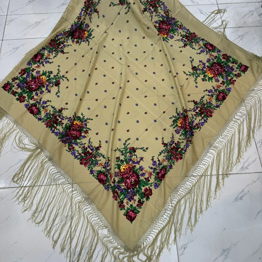 روسری نخی ترکمن قواره بزرگ ریشه دستباف کد 1656 زنانه 140-150 سانت