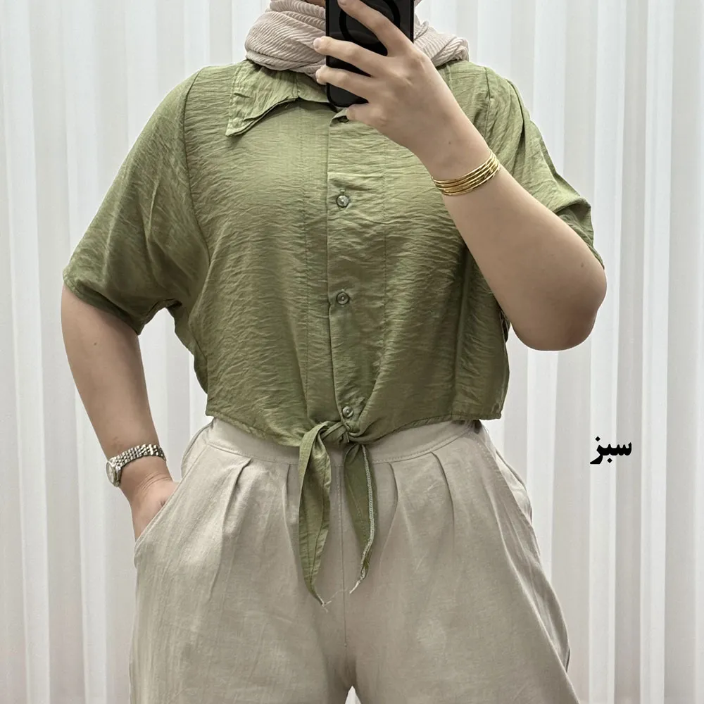 شومیز گرهی زنانه بابوس فری سایز تا 46 تنخور راحت چهارفصل کد 1734