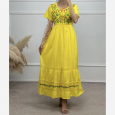 پیراهن ساحلی نخی گلدوزی شده زنانه فری سایز تا 48 آستردار کمربنددار 6 رنگ