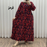 پیراهن نخی گلدار برگ فری سایز تا 46 سوپر نخ خارجی چهارفصل زنانه شیک راحت سایه نمیندازد کمربند دارد