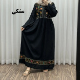 پیراهن نخی هندی سلن گلدوزی فری سایز تا 50 کمربنددار چهارفصل زنانه شیک