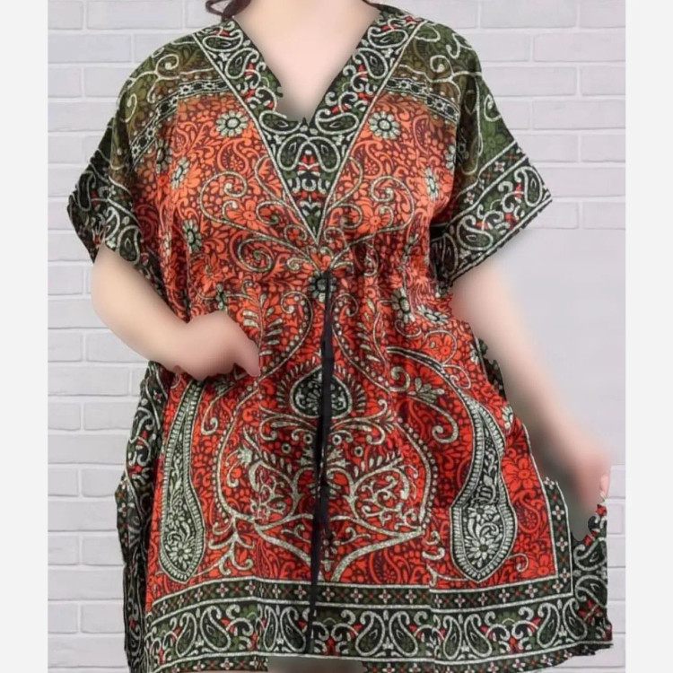 پیراهن طرح سنتی هندی بته جغه فری سایز سیلک هندی زنانه تا سایز 60 شیک و راحت چهارفصل بدون آبرفت و رنگ رفت