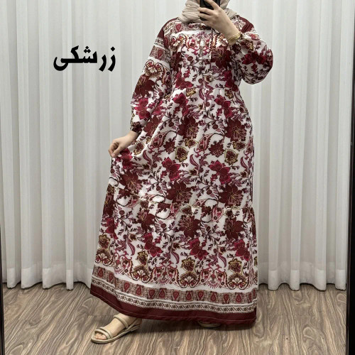 پیراهن فلور بوگاتی حاشیه دار نخی فری سایز تا 50 بنددار چهارفصل زنانه شیک