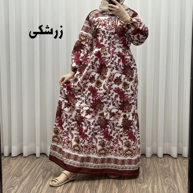 پیراهن فلور بوگاتی حاشیه دار نخی فری سایز تا 50 بنددار چهارفصل زنانه شیک