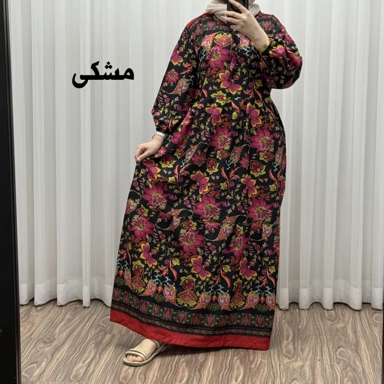 پیراهن فلور بوگاتی حاشیه دار نخی فری سایز تا 50 بنددار چهارفصل زنانه شیک