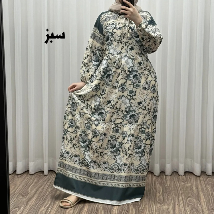 پیراهن فلور بوگاتی حاشیه دار نخی فری سایز تا 50 بنددار چهارفصل زنانه شیک