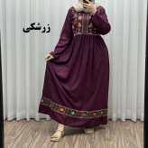 پیراهن نخی هندی سلن گلدوزی فری سایز تا 50 کمربنددار چهارفصل زنانه شیک