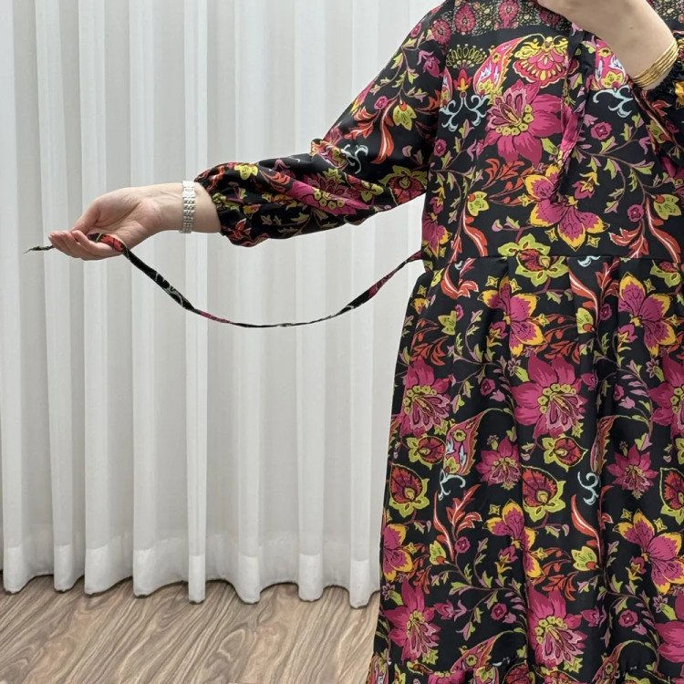 پیراهن فلور بوگاتی حاشیه دار نخی فری سایز تا 50 بنددار چهارفصل زنانه شیک