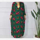 پیراهن ساحلی ترکمنستان طلاکوب گل درشت فری سایز تا 54 نخی شسته شده بدون آبرفت و رنگ رفت کمربند دار سایه نمیندازد