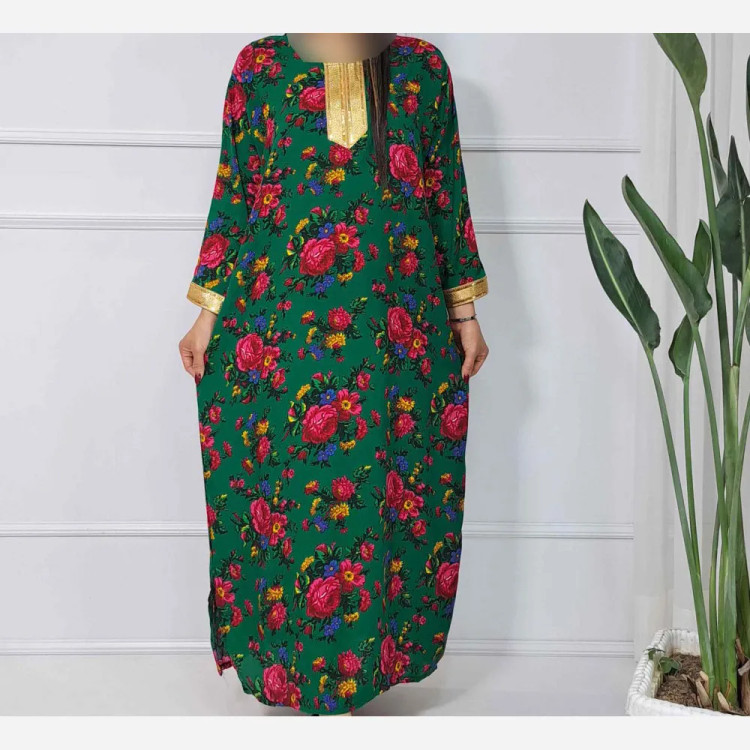 پیراهن ساحلی ترکمنستان طلاکوب گل درشت فری سایز تا 54 نخی شسته شده بدون آبرفت و رنگ رفت کمربند دار سایه نمیندازد