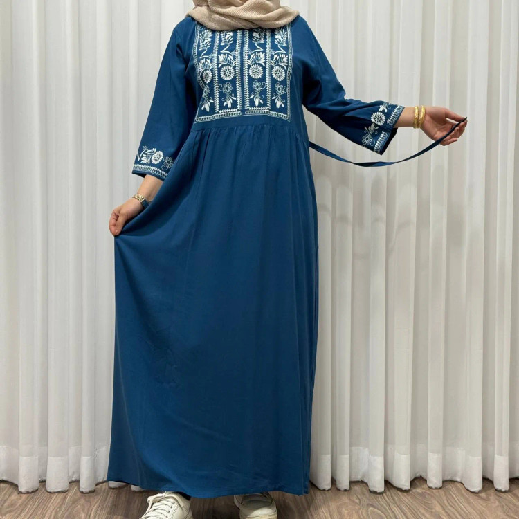 پیراهن ساحلی زنانه نخی مدل الهه فری سایز تا 46 کمربند دار تن خور شیک و راحت چهارفصل سایه نمیندازد