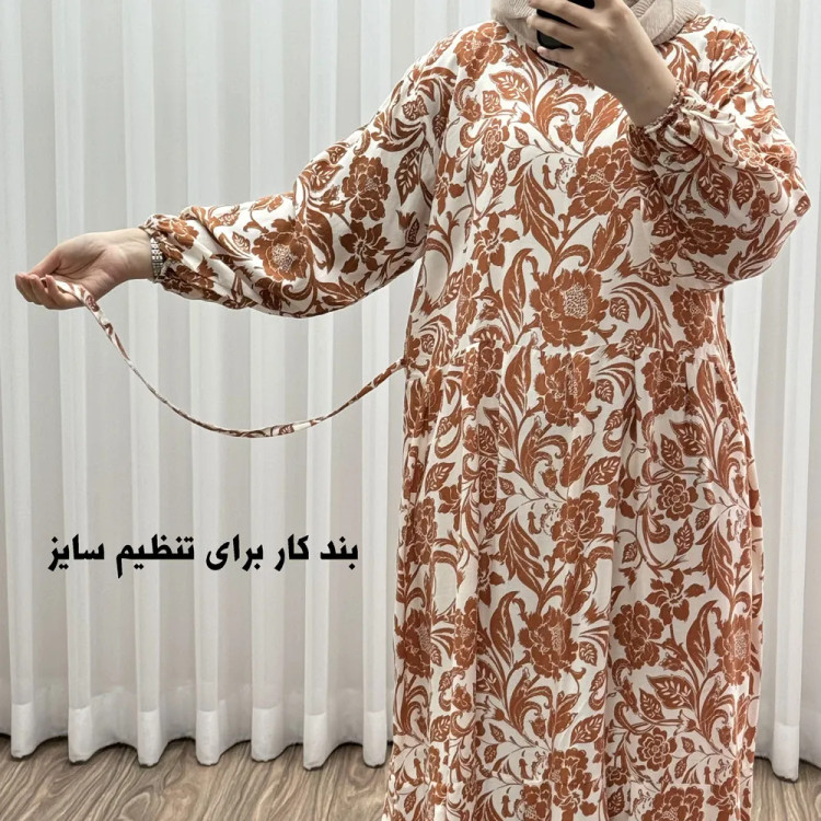 پیراهن فلور بوگاتی مدل ایوبی فری سایز زنانه تا سایز 46 چهارفصل شیک و راحت با کمربند سایه نمیاندازد