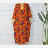 پیراهن ساحلی ترکمنستان طلاکوب گل درشت فری سایز تا 54 نخی شسته شده بدون آبرفت و رنگ رفت کمربند دار سایه نمیندازد