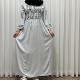 پیراهن ساحلی زنانه نخی مدل الهه فری سایز تا 46 کمربند دار تن خور شیک و راحت چهارفصل سایه نمیندازد