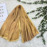 شال نخی لب عدسی ساده وارداتی برشکا قواره 200x80 سانتیمتر کرم رنگ