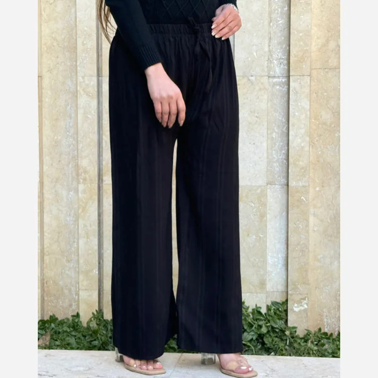 شلوار نخی زنانه سایز بزرگ فری سایز تا 54 راه راه کد 1622 شیک و راحت چهارفصل