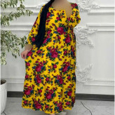 پیراهن ساحلی زنانه نخی گل درشت فری سایز تا 48 کمربنددار چهارفصل شیک راحت