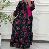 پیراهن ساحلی زنانه نخی گل درشت فری سایز تا 48 کمربنددار چهارفصل شیک راحت