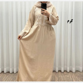 پیراهن ساحلی زنانه نخی مدل الهه فری سایز تا 46 کمربند دار تن خور شیک و راحت چهارفصل سایه نمیندازد